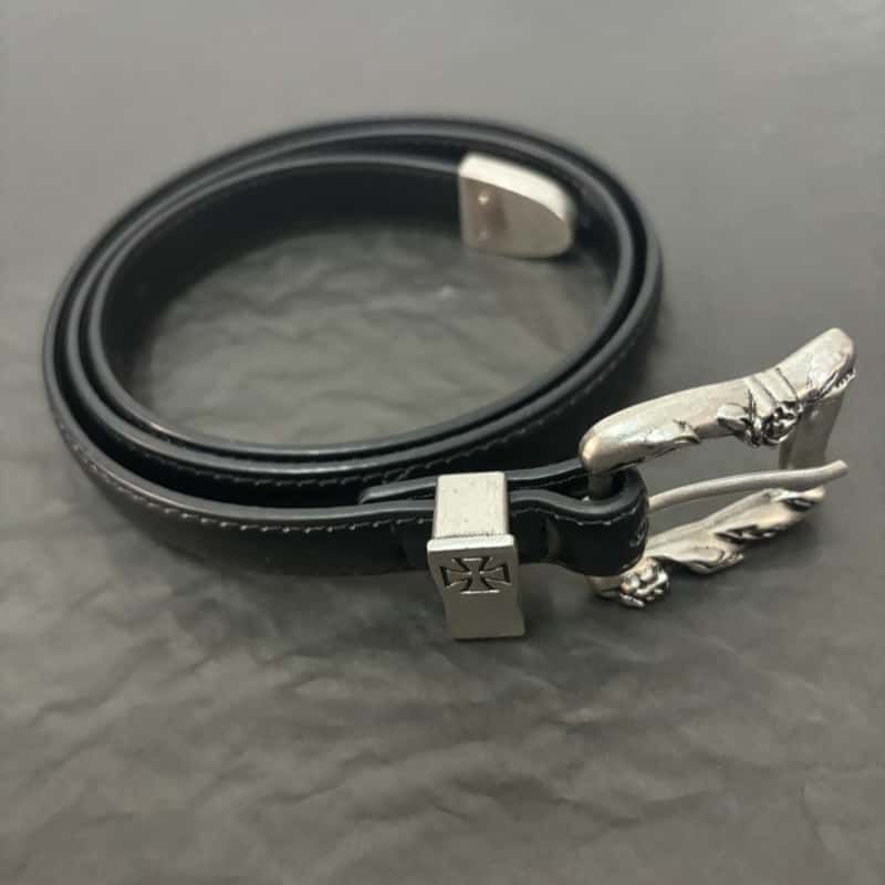 ERD Punk Rose Engraved Cross Vintage Leather Belt Antique Metal Buckle