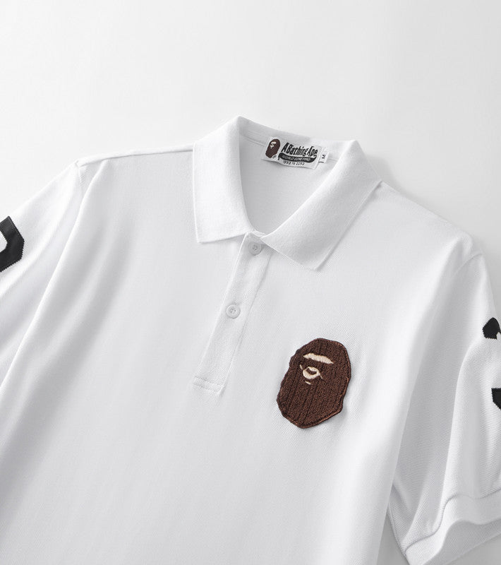 BAPE Embroidered Ape Head Men's Polo Shirt - White