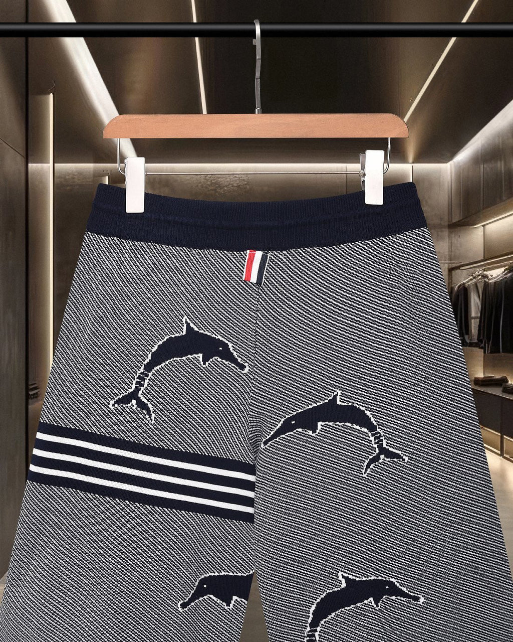 Thom Browne Style Four-Bar Stripe Knit Shorts