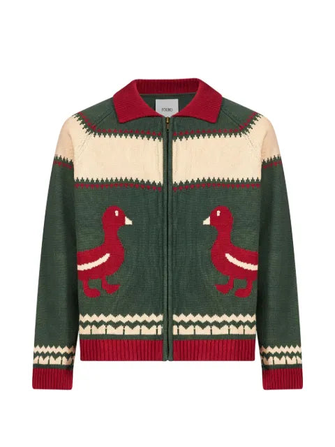 FOUND duck-intarsia zip-up cardigan