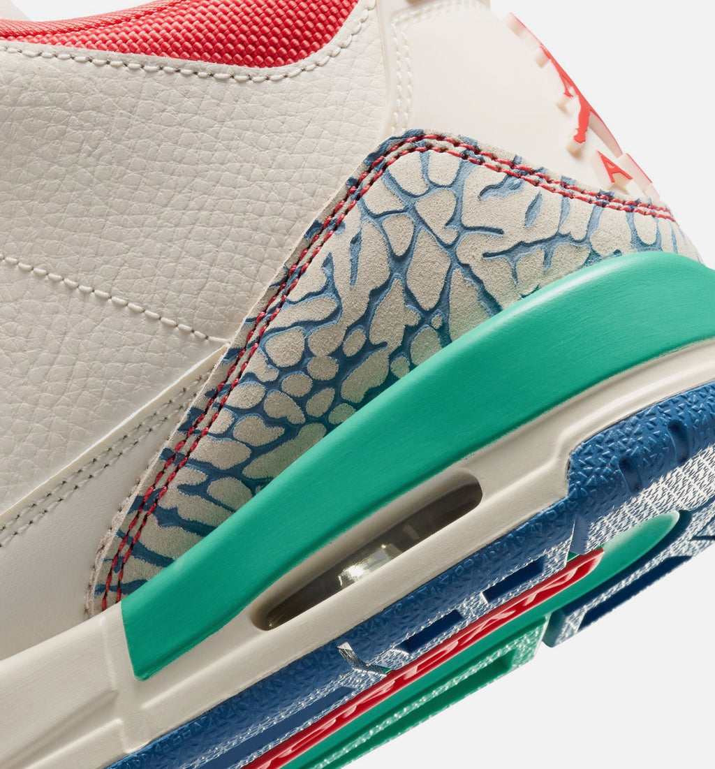 Air Jordan 3 Retro Play Your Way Grade School Shoes - Chalk Track Red True Blue Kinetic Green