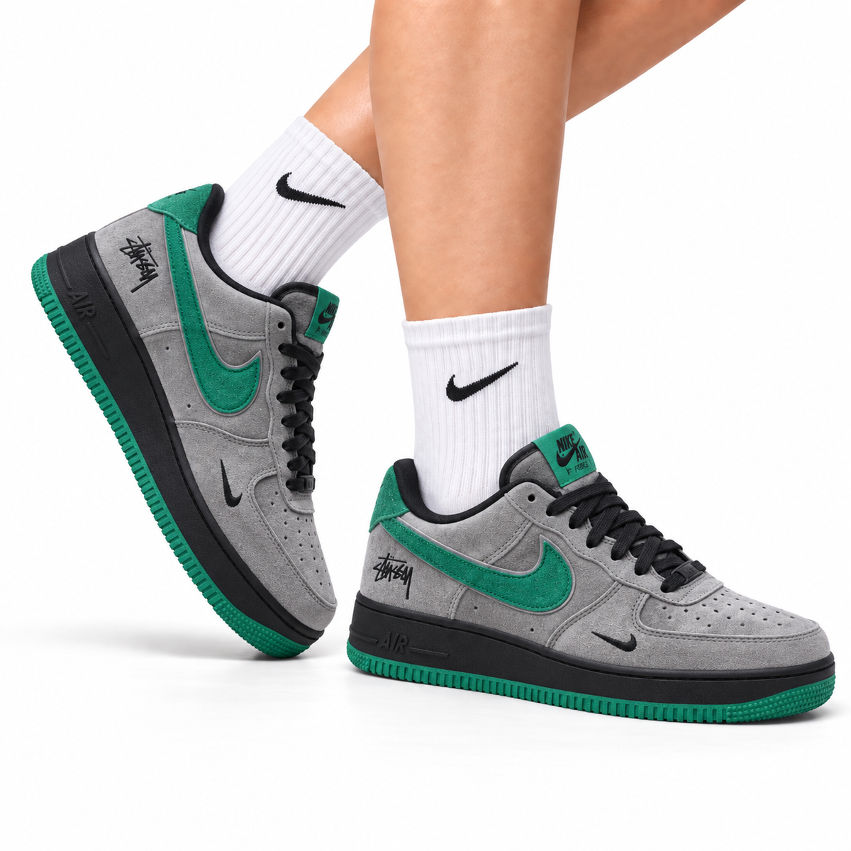 Nike Air Force 1 Low Gray Green Unisex Sneakers Style 13