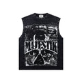 MAJESTIK Washed Black Studded Sleeveless T-Shirt