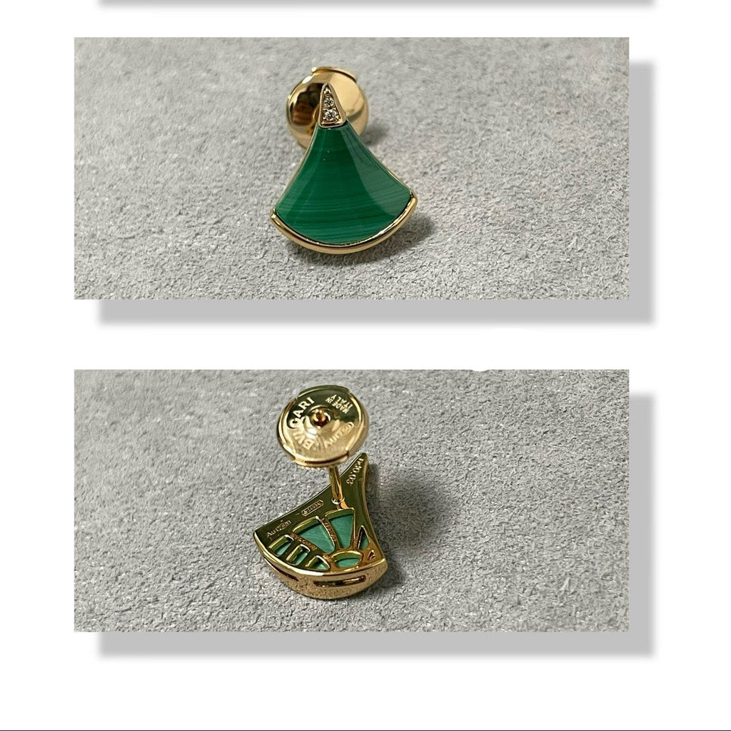 BVLGARI Fan-Shaped Malachite Stud Earrings
