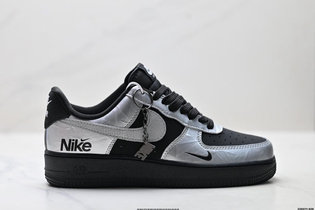 Nike Air Force 1 Low Black Silver Gray Unisex Sneakers Style 03
