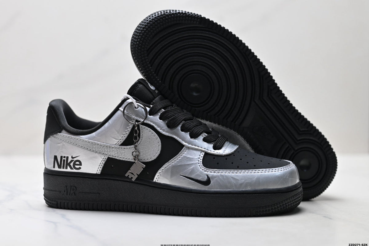 Nike Air Force 1 Low Black Silver Gray Unisex Sneakers Style 03