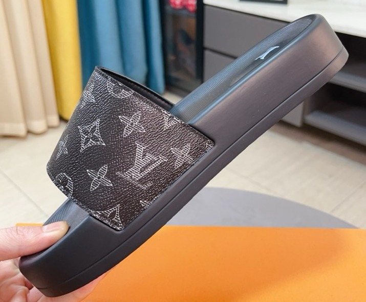 Louis Vuitton Men's Monogram Slide Sandals - Dark Brown and Black