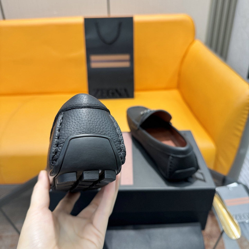 Zegna Black Cross-Stitch Driving Loafers
