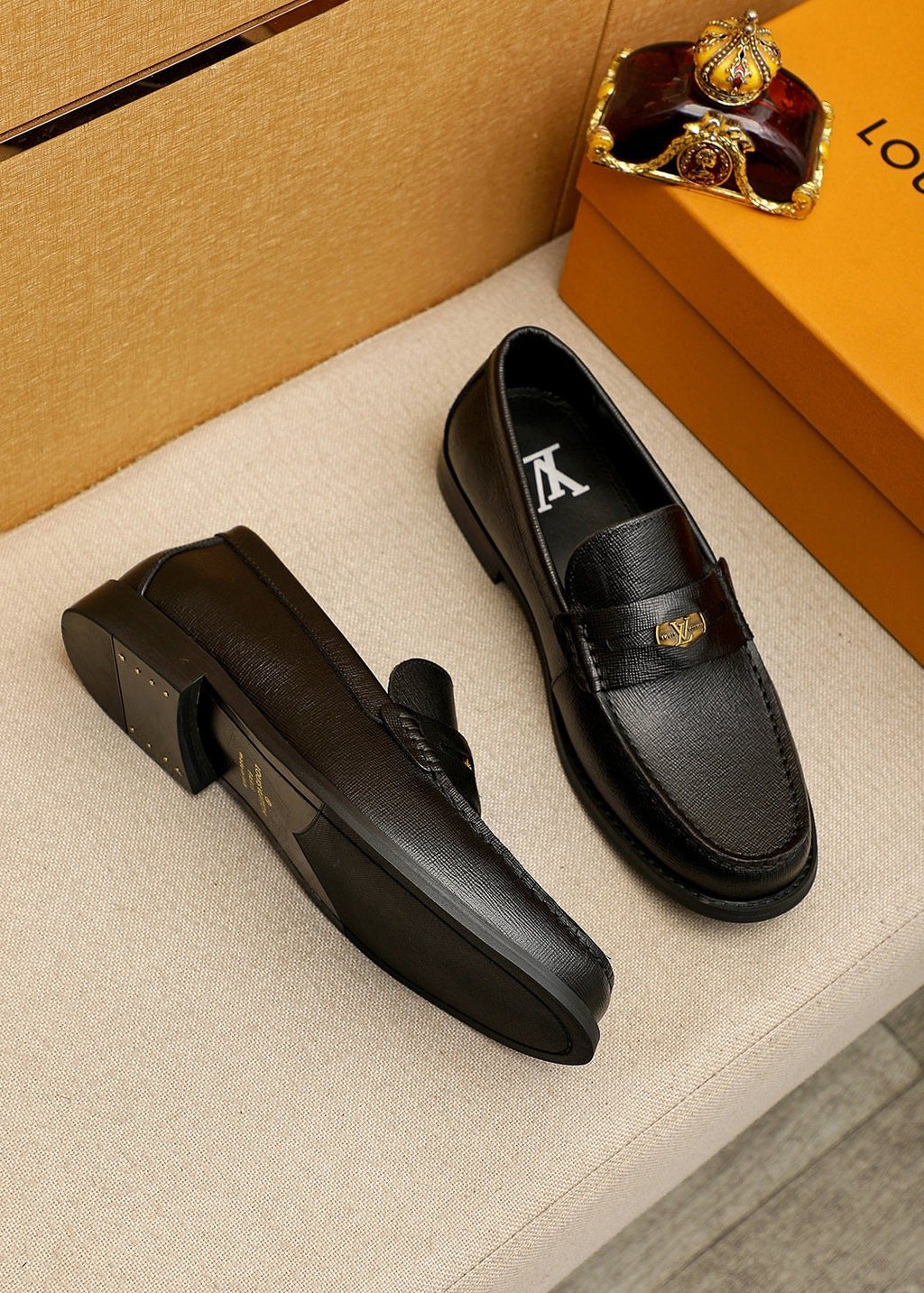 Louis Vuitton Black Textured Hardware Loafers