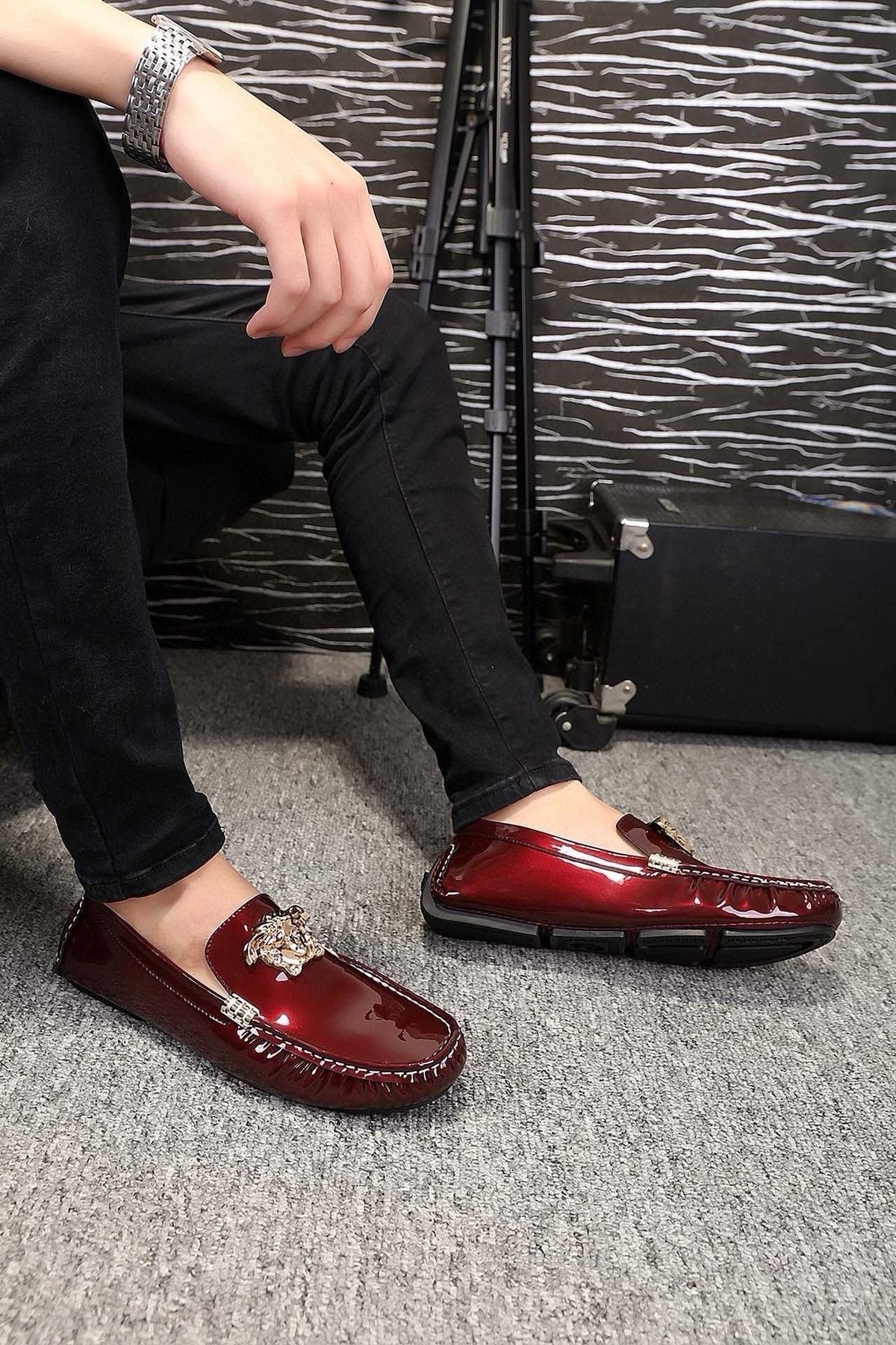 Versace Burgundy Ornament Loafers