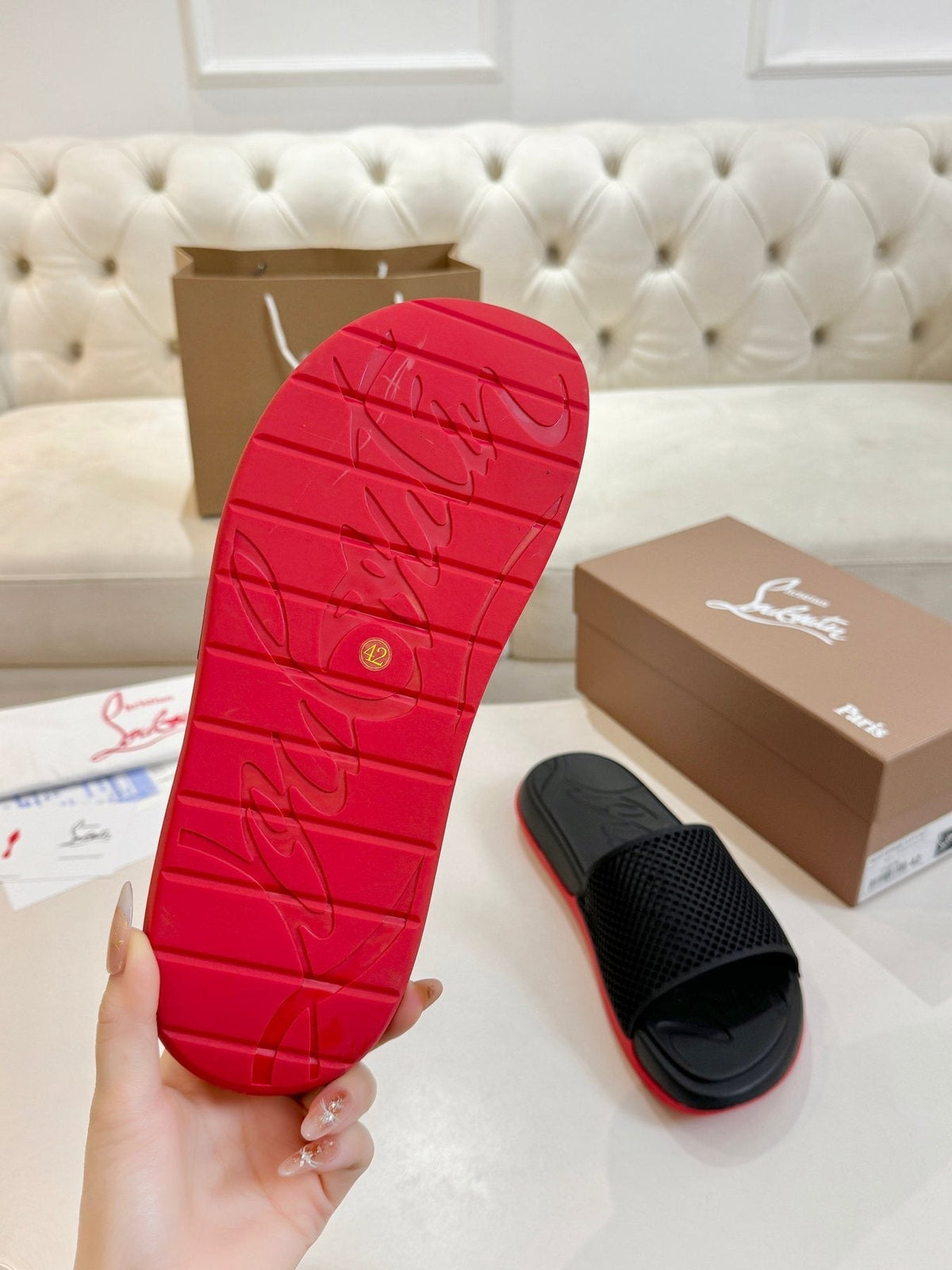 Christian Louboutin Men's Black Red Sole Slide Sandals