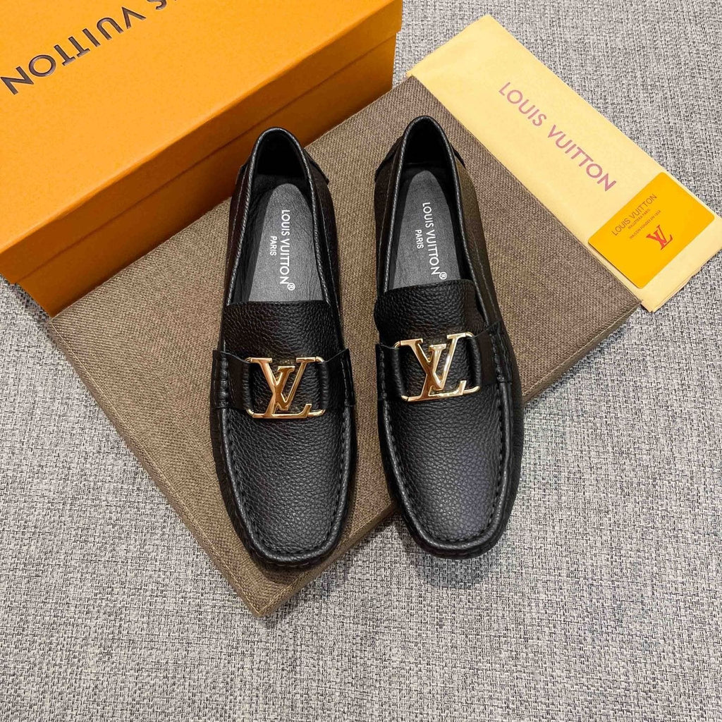 Louis Vuitton Men's Black Leather Hardware Loafers