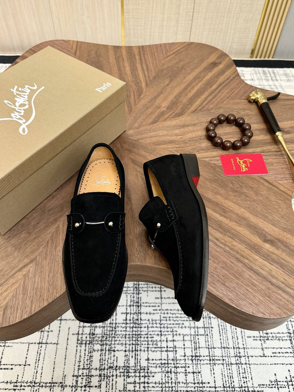 Christian Louboutin Black Metal-Accent Slip-On Loafers
