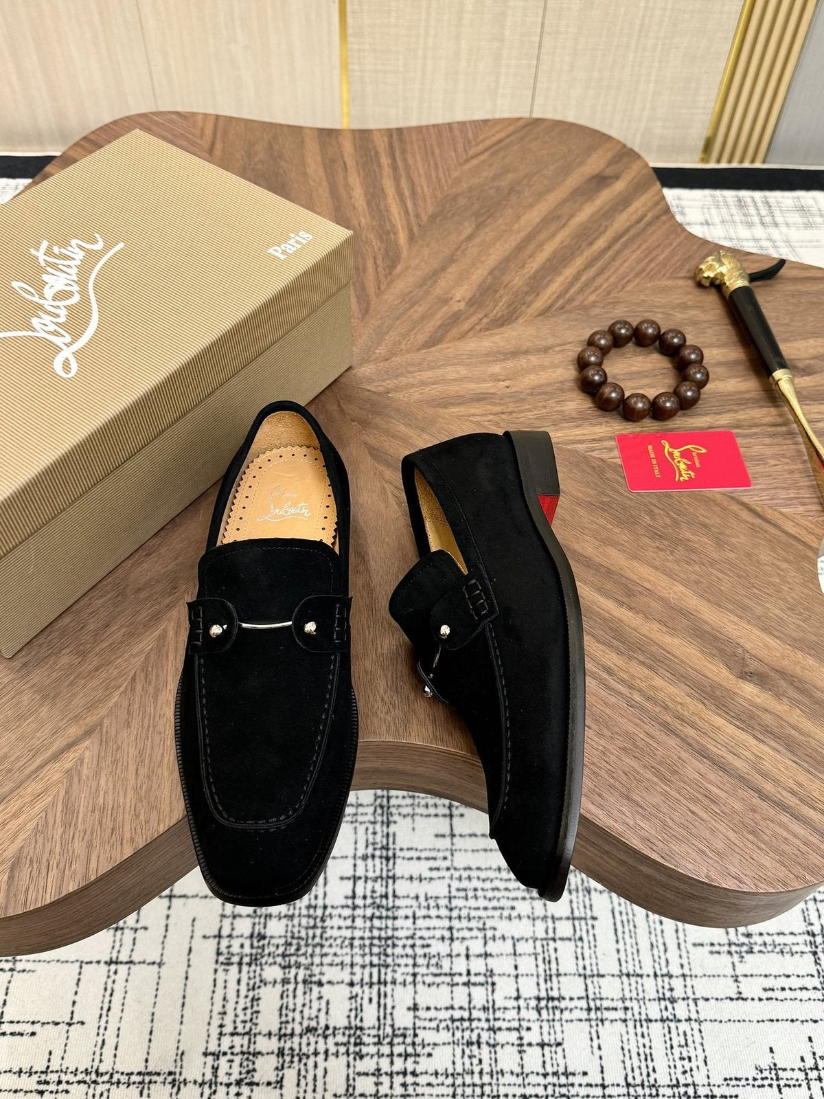 Christian Louboutin Black Metal-Accent Slip-On Loafers