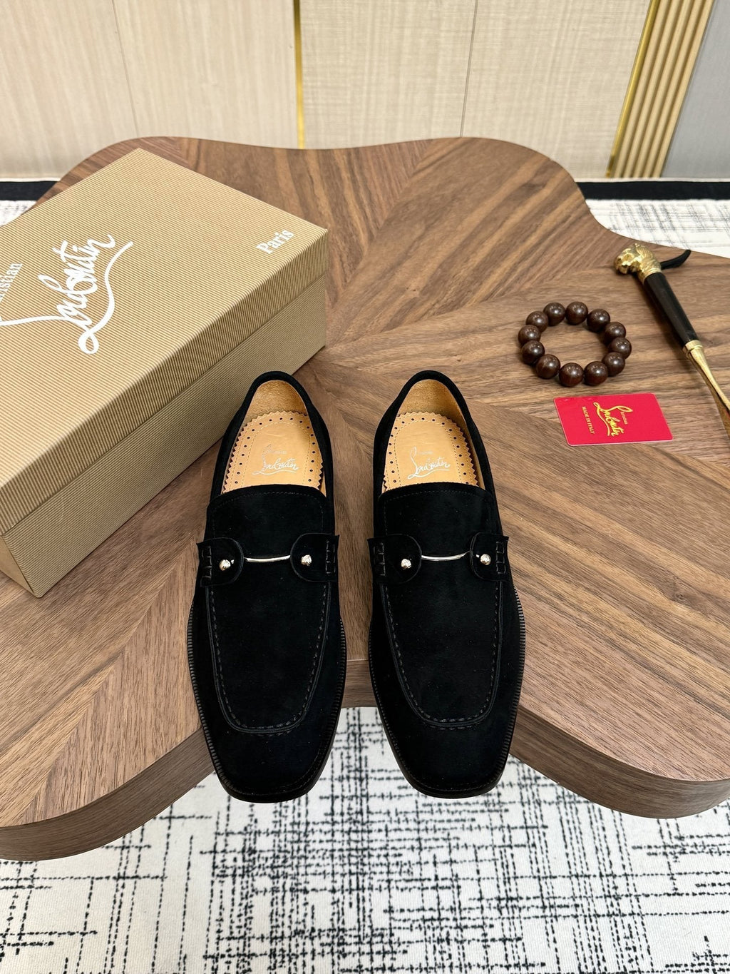 Christian Louboutin Black Metal-Accent Slip-On Loafers