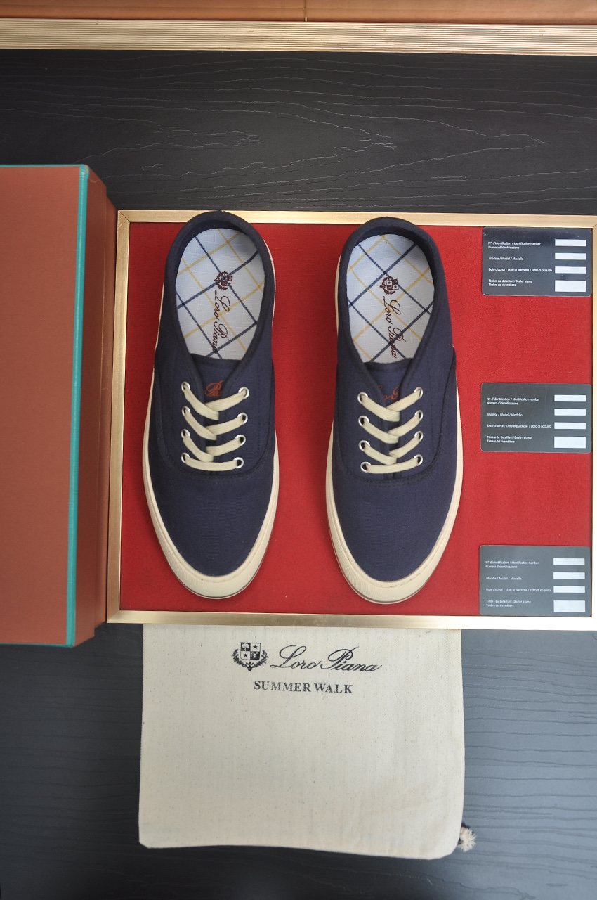 Loro Piana Navy Lace-Up Sneakers