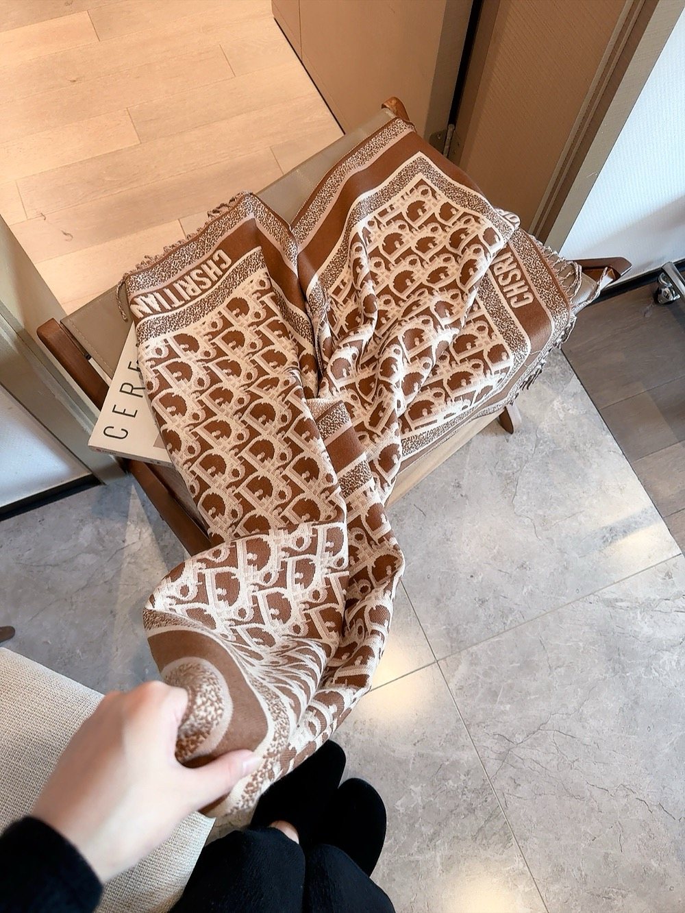 Dior Patterned Fringe Scarf
