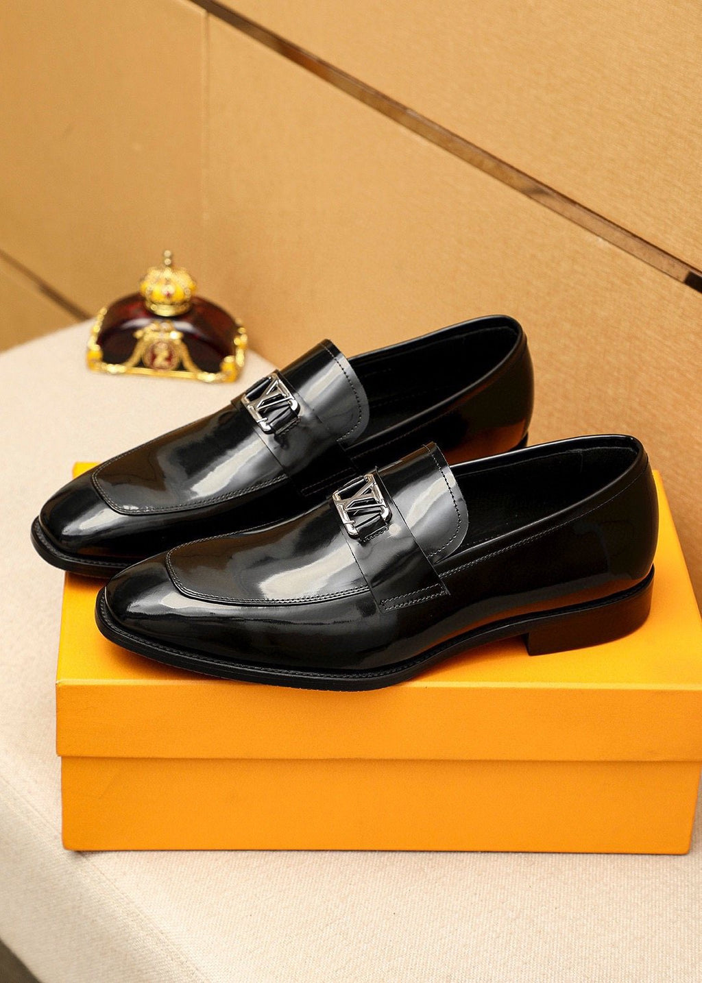 Louis Vuitton Men's Glossy Black Leather Loafers