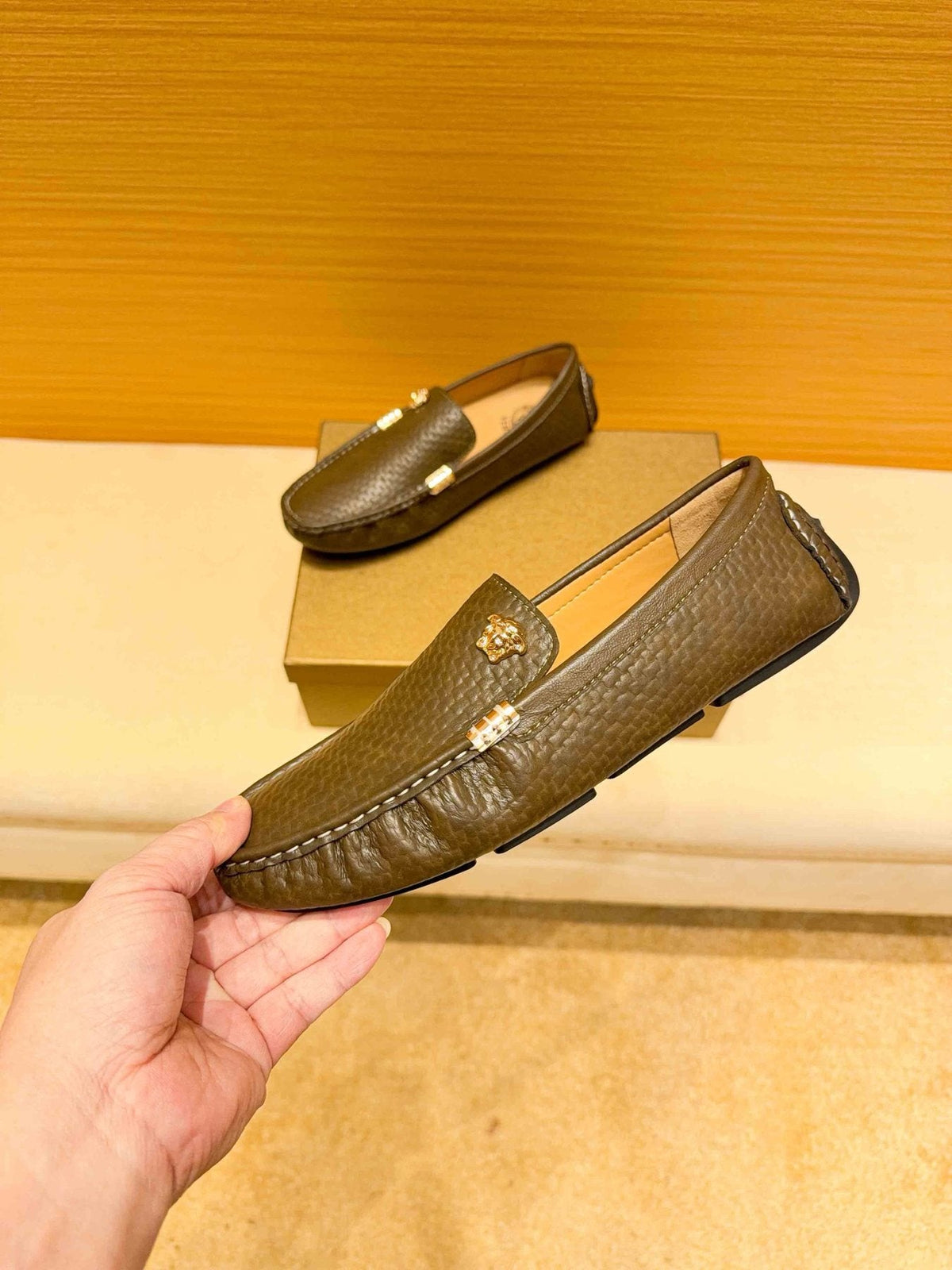 Versace Brown Textured Loafers