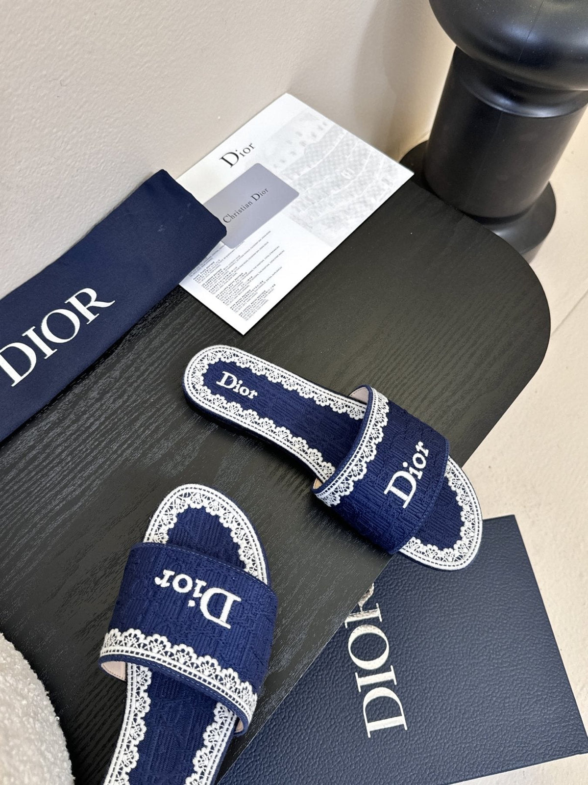 Dior Embroidered Trim Slide Sandals