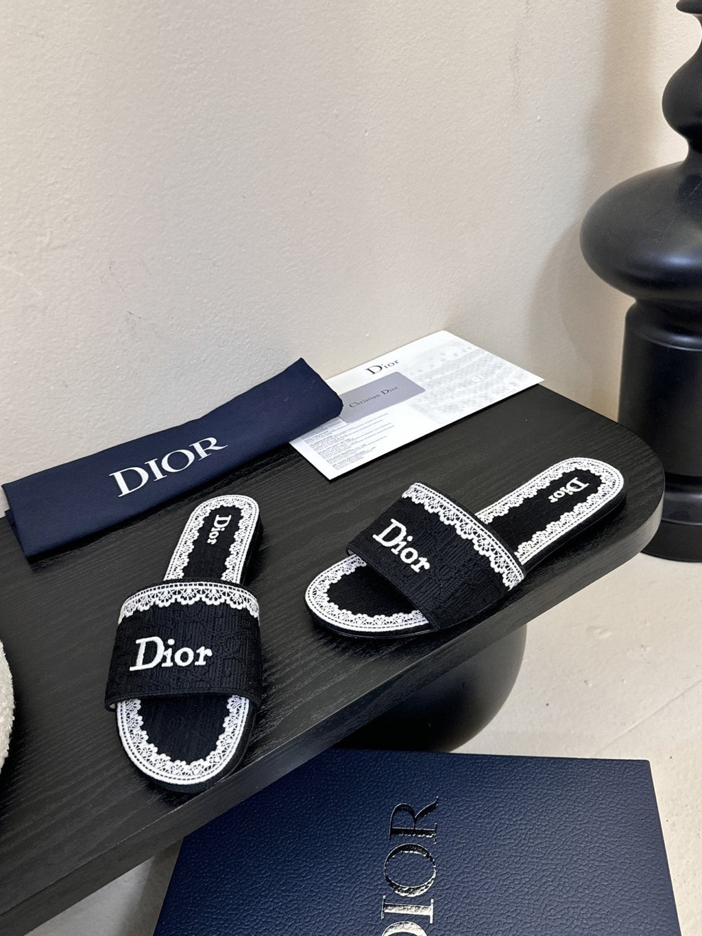 Dior Embroidered Trim Slide Sandals