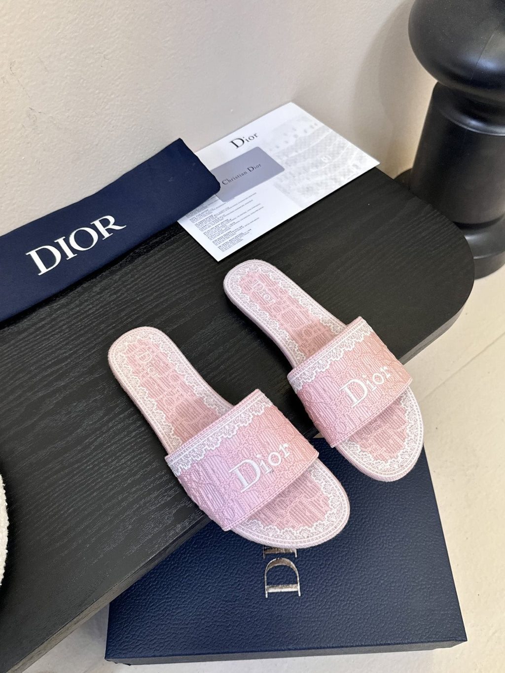 Dior Embroidered Trim Slide Sandals
