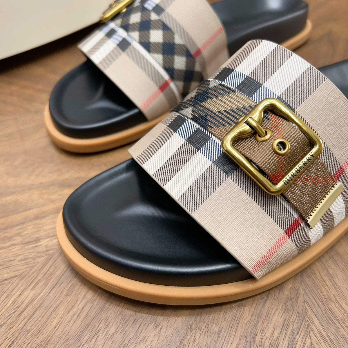 Burberry Check Buckle Slide Sandals