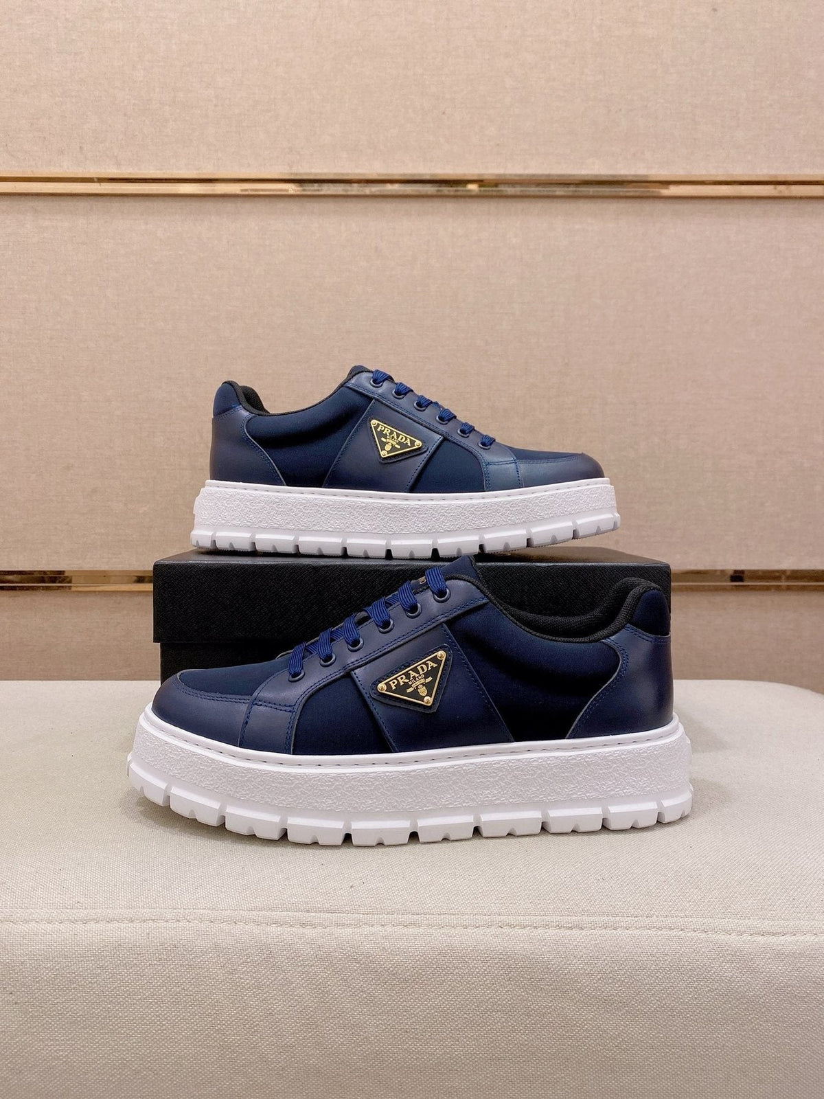 Prada Triangle Plaque Low-Top Sneakers - Treaded Rubber Sole