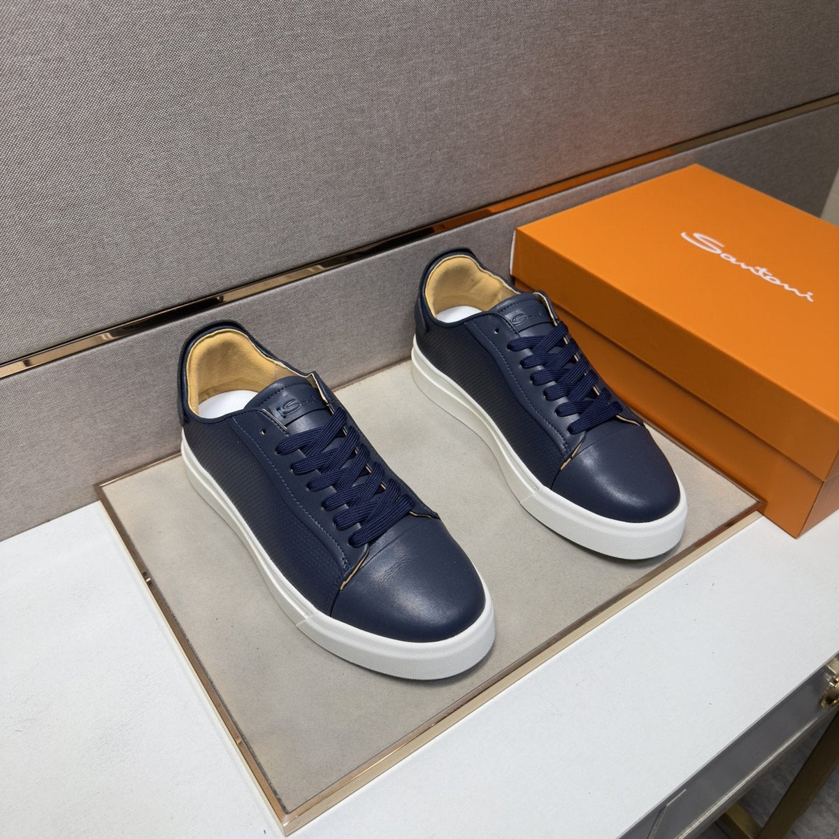 Santoni Navy Blue Low-Top Sneakers