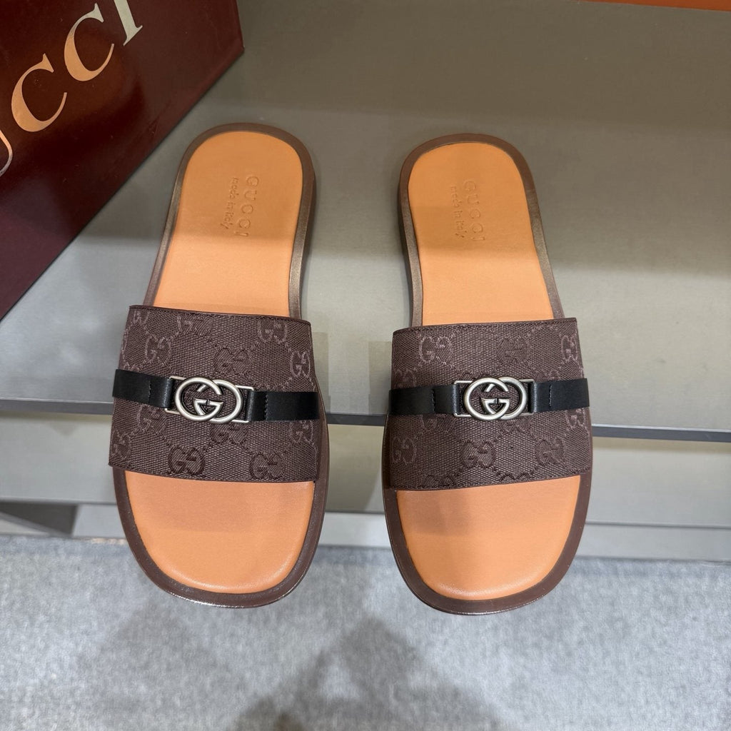 Gucci Patterned Strap Slide Sandals - Open Toe