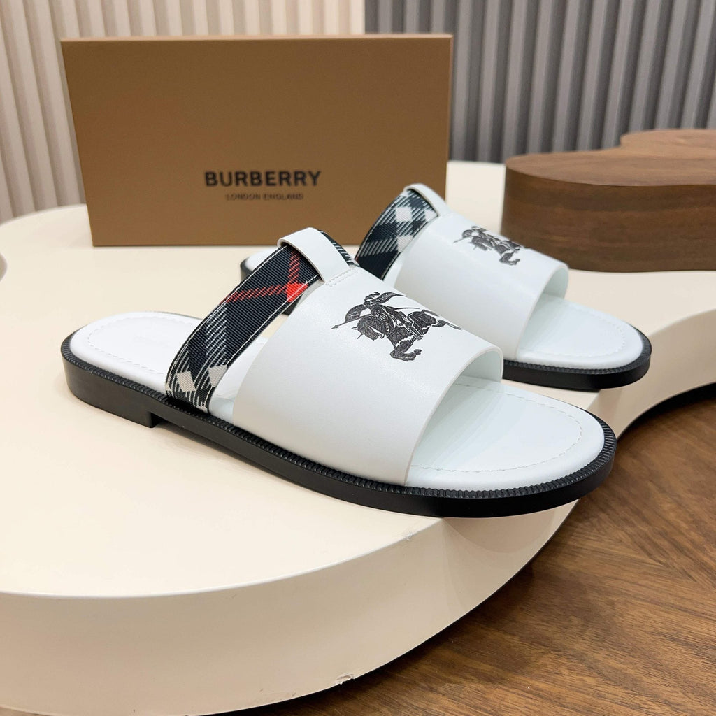 Burberry Checked Accent Slide Sandals