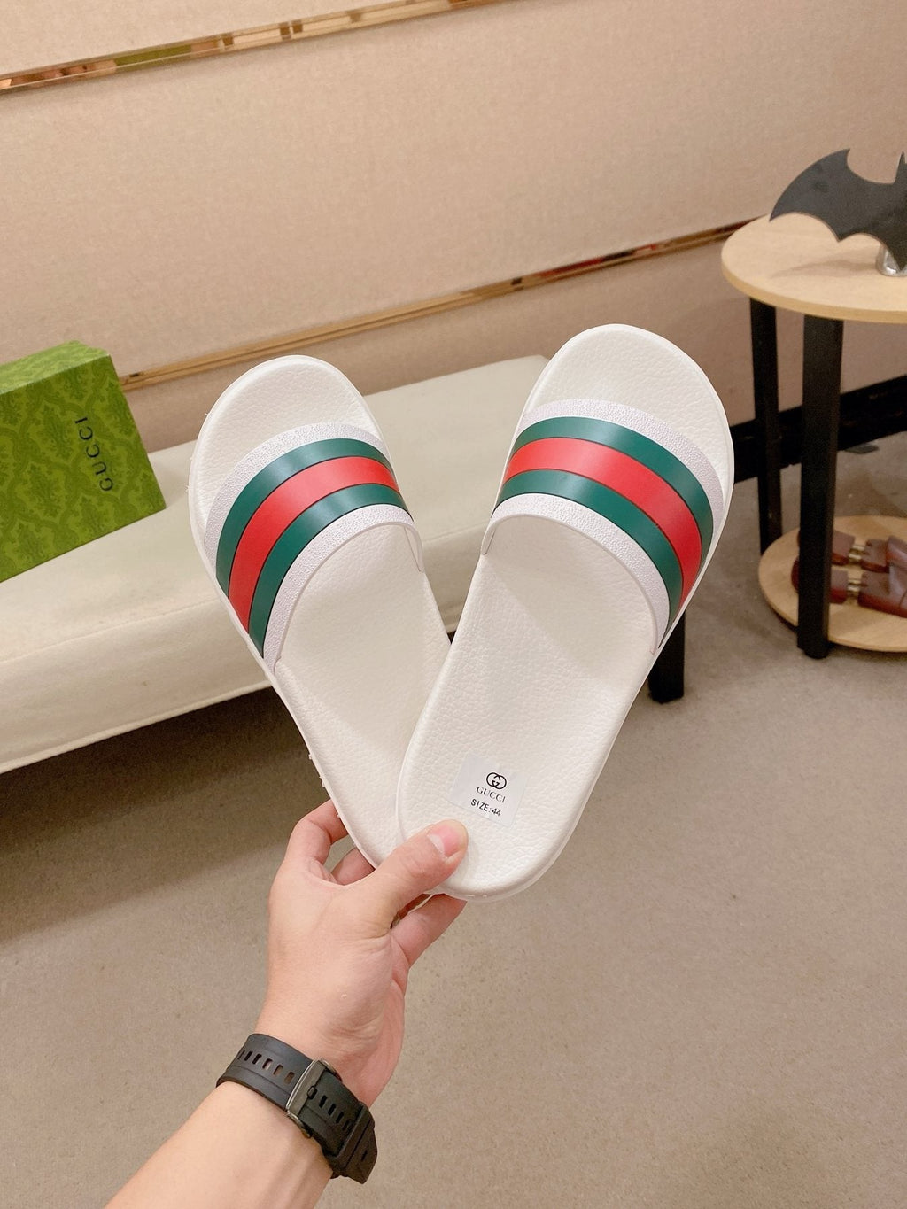 Gucci Green-Red Stripe Slide Sandals
