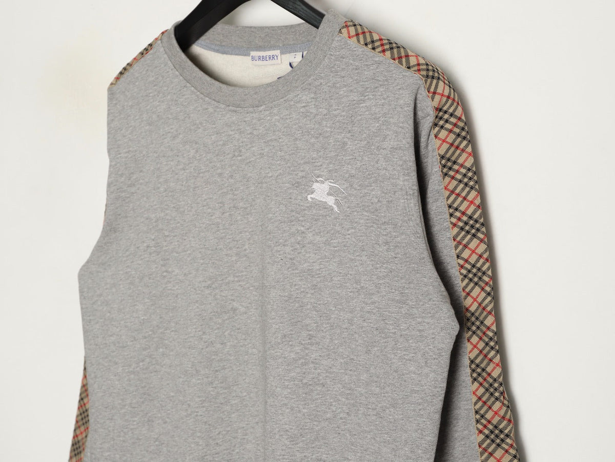 Burberry Check Tape Crewneck Sweatshirt - Gray