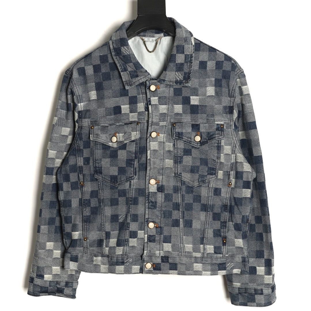 Louis Vuitton Mosaic-Style Denim Jacket - Gray and Black